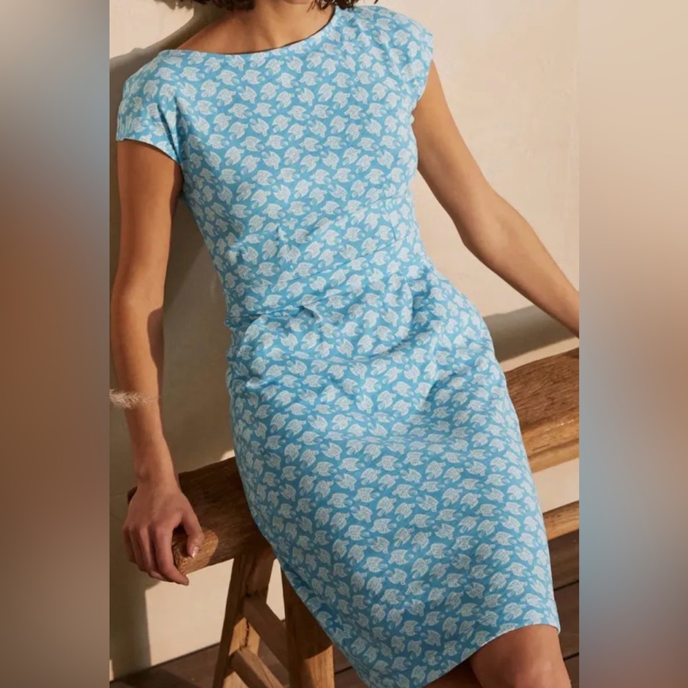 Boden Blue Bird Print Florrie Jersey Cotton Sheath Women’s Dress Size 2P